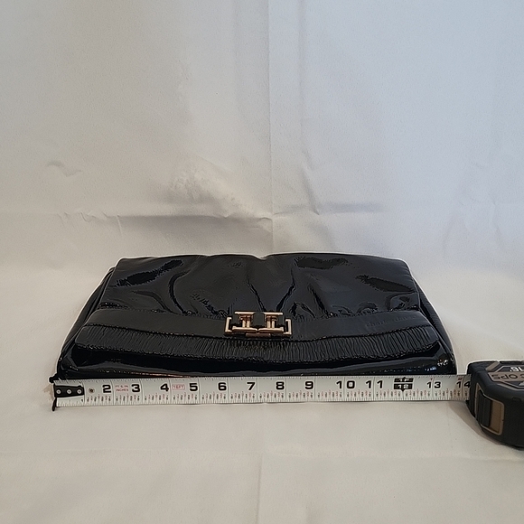 CHARLES DAVID Patent Leather Envelope Clutch Handbag Purse Black Foldover NWT - Picture 6 of 16